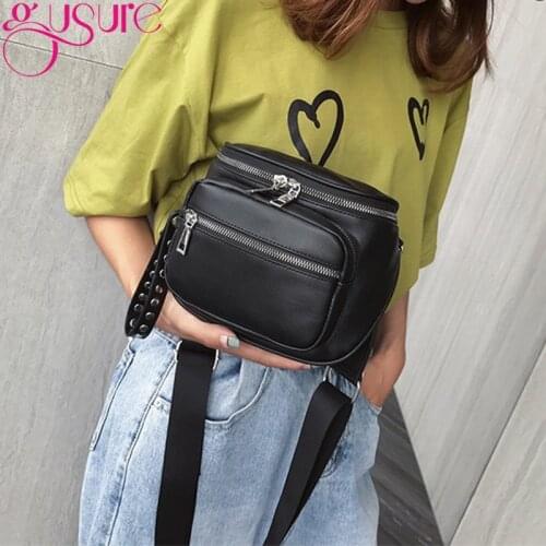Gusure Large Capacity Female Messenger Bags Casual Wild Outdoor Travel Women PU Shoulder Bags Rivet Multi-zippers Pouch