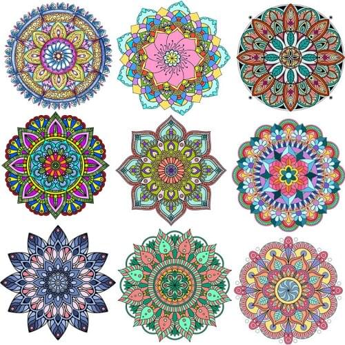 Mandala Flowers Stripes Thermal Stickers Heat Transfer Iron On Patches On Clothes Yoga pattern Fusible Vinyl Custom Patch