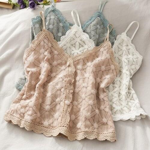 For Women Sexy Strap Tank Tops V-neck Sleeveless Lace Crop Top Backout Loose Female Short Print Sweet TshirtsDropshipping