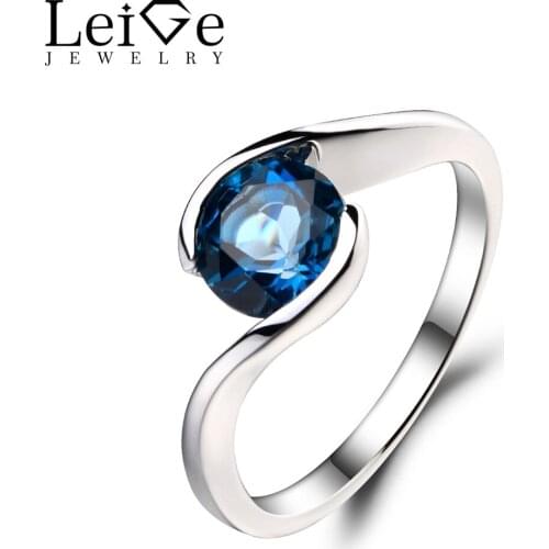 Leige Jewelry 1.68ct London Blue Topaz Solid 925 Sterling Silver Ring Gemstone Birthstone Round Cut Promise Rings Gifts for Her