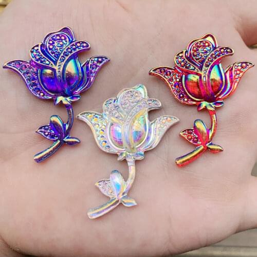 Rose Shape DIY Color Design Resin Flat Back Cabochon Supply Decoration Charm Craft 34*45mm 8pcs -B61