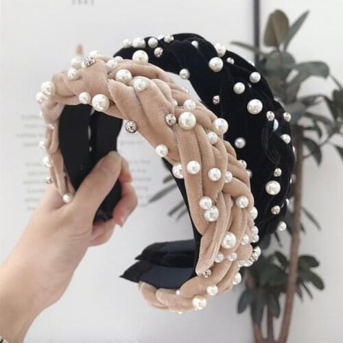 Vintage Velvet Pearl Braided Hair Bands Women Turban Headband Hairband Hoop Hair Accessories Girls diademas para el pelo mujer
