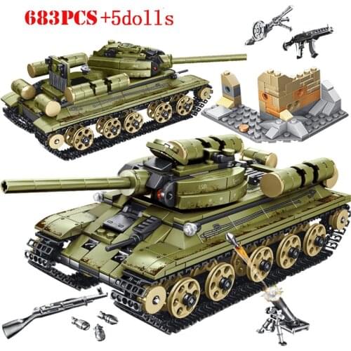Military WW2 Soviet T-34 Tank Vehicle Model Building Blocks Technical Army Soldier Figures Bricks Toys For Children Kids Gifts