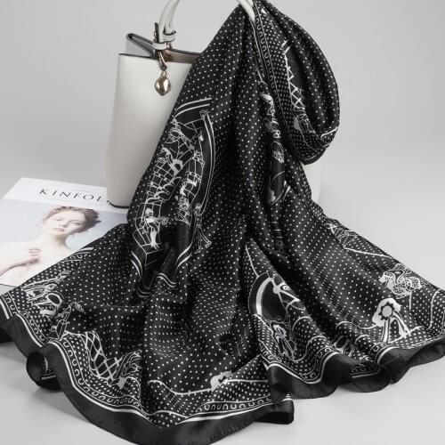 Retro Woman Imitation Silk Scarf Luxury Fashion All-Match Female Shawl Silky Soft Wrap Long Headscarf Sunscreen Hijab 180cm*90cm