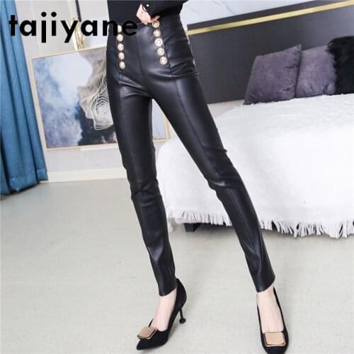 Tajiyane Women Bottoms Pants Real Sheepskin Pencil Pants Woman Genuine Leather High Waist Trousers Slim Pantalon Femme TN2393