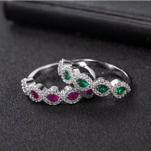 DAIWUJAN Light Luxury Crystal 925 Sterling Silver Rings Micro Pave Diamond Emerald Ruby Rings For Women Party Wedding Jewelry