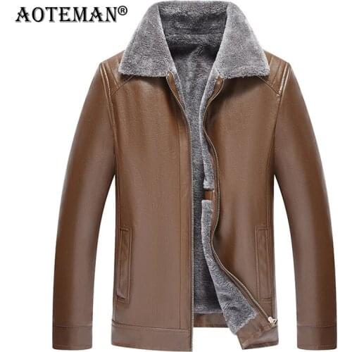 Winter PU Jacket Leather Fleece Coats Fur Collar Outwears Warm Thick Men Clothing Overalls Male 2020 Fashion Parkas Jacket LM036