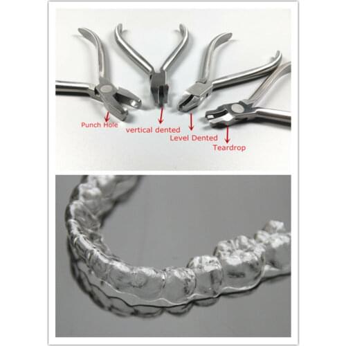1Set/4pis Orthodontic Clear Aligner Plier Punch Hole Thermal Forming Forcep Tear Drop Level Vertical Invisable Retainer Lingual