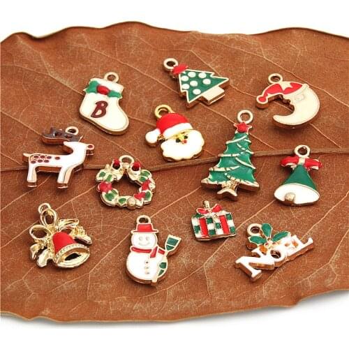 12pcs Mixed Tree Christmas Charms Enamel Pendant Snowflake Snowman Bell Earrings Accessories Handmade Ornaments DIY Material