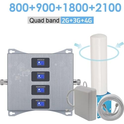 800 900 1800 2100 Quad Band Cellular Signal Amplifier 4g LTE GSM 2g 3g 4g Signal Repeater 4g LTE B20 B3 Mobile Signal Booster