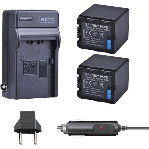 Tectra 2PCS VW-VBN260 Battery+Digital Charger+Car Plug for Panasonic HC-X800 HC-X900 HC-X900M HC-X910 HC-X920 HC-X920M HDC-HS900