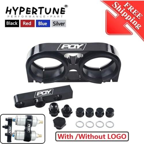 Free Shipping Twin Fuel Pump Bracket Billet Aluminium Assembly OUTLET Manifold In Black for 044 fuel pump W/O Logo HT-LD2642