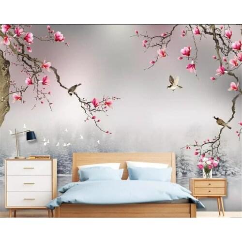 Beibehang Large Custom Mural Wallpaper For Walls 3d Magnolia flower bird Flower Photo Background Silk material 3d wallpaper