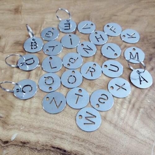 PARETO A-Z Letterss Tag Stainless Steel Key Chain Key Ring Keyring Dog Tag Custom 26 pcs/bag