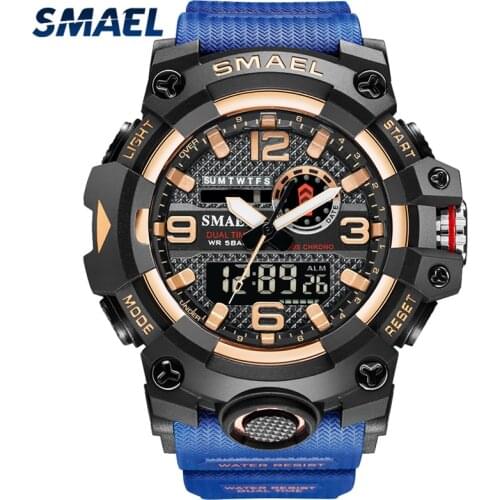 SMAEL Brand New Sports Mens Watches Dual Time Waterproof Military Watch Men Fashion Analog Digital Wrist Watch Relogio Masculino