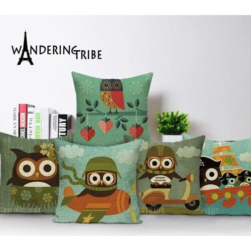 Lovely owl cushion cover green cover pillow decorative custom Comfortable cover cushion linen home sofa outdoor pillowcase