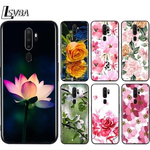 Black TPU Soft Cover Beauty Floral Rose for OPPO A9 2020 Reno 10X ZOOM ACE 4 3 2 Z F Pro 4G 5G Phone Case
