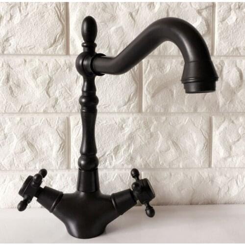 Black Oil Rubbed Brass Dual Cross Handles One Hole Bathroom Kitchen Basin Sink Faucet Mixer Tap Swivel Spout Deck Mounted mnf382