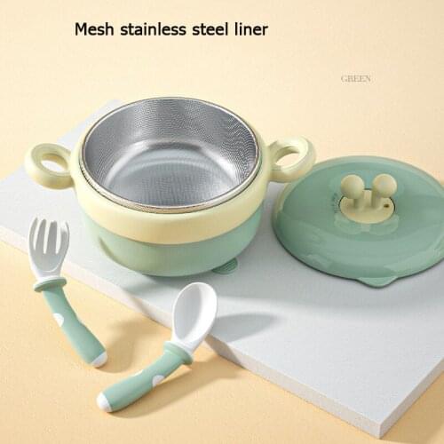 Baby Tableware Stainless Steel Bowl Baby Water Infusion Heat Preservation Bowl Supplementary Food Bowl Suction Cup Spoon Set