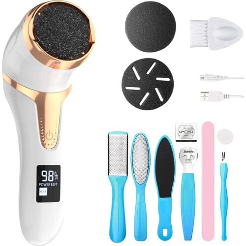 Electric Foot Callus Removers, Electric Foot File with 3 Grinding Head & 8 Pedicure Tools Set for Cracked Heels and Dead Skin