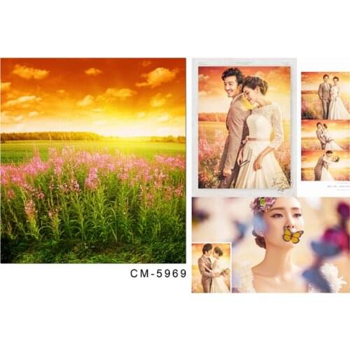 Photographic Camera Backdrops 5x7 Flower Bloom Field Sunset For Wedding Photo Shoots Real Professional Backdrops for Studio
