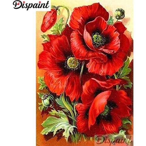 Dispaint Full Square/Round Drill 5D DIY Diamond Painting "Red flower" Embroidery Cross Stitch 5D Home Decor A11418