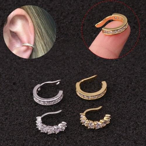 2Pcs/Lot Stainless Steel Full Zircon Non Piercing 8mm Fake No Piercing Ear Cuff Clip On Earring Tragus Cartilage Earring