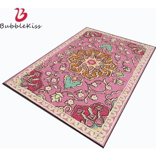 Bubble Kiss Fashion Nordic Style Pink Flower Pattern Carpets for Living Room Girl Princess Room Carpet Hot Sale Floor Mats Rugs
