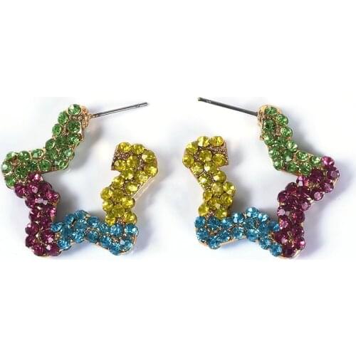 Colorful Rhinestone Pentagram Big Drop Earrings Women Fashion ZA Earrings 2019 Female Indian Ethnic Christmas Party Earrings