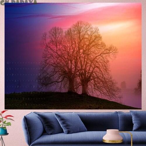 Forest tapestry Scenic Wall Hanging farmhouse decor colorful red sky tress goblen landscape boheme Polyester Yoga mat tapestry