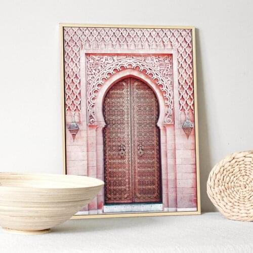 Moroccan Pink Door Modern Sofa Background Wall Decorative Painting Canvas Poster For Living Room Bedroom Dining Room Wall Decor