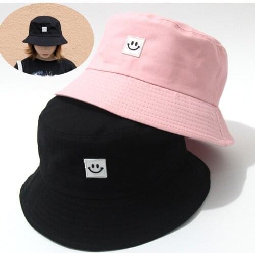 Fashion Unisex Bucket Hat Candy Colors Smile Face Sun Hat Outdoor Sports Travel Beach Caps Fishermen Hats Hip Hop Female Cap