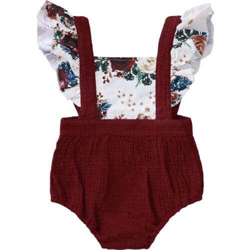 Baby’s Fashion Flower Ruffles Jumpsuits Girl’s Summer Cool Flying Sleeve Backless Triangle Wrapped Bodysuit