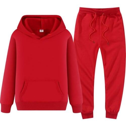 Winter hoodies suits men fashion Fleece red hoodie black Brand pants Casual Jogger suit tracksuit sweatshirt woman pullover
