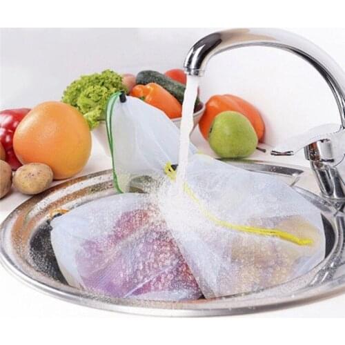 Single Side Drawstring Bag Vegetable Fruit Kitchen Storage Bag Toy Storage Organizer Washable Eco-Friendly Mesh Packing Bags