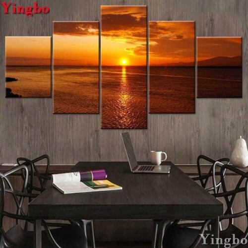 5 pcs Diy Diamond Painting accessories Cross Stitch Sunset landscape Diamond Embroidery seascape Full square round Mosaic decor