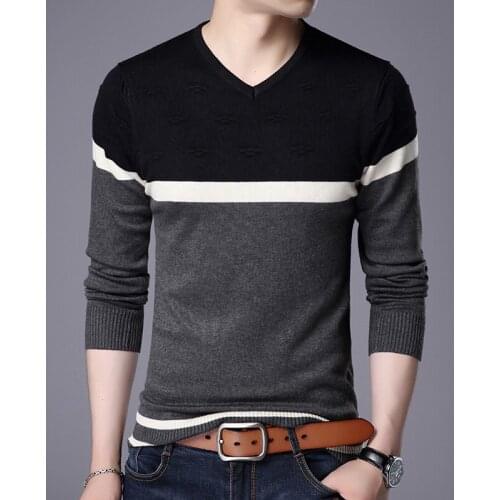 2020 New Cotton Pullover V-neck Mens Sweater Fashion Solid Color High Quality Winter Slim Sweaters Men Navy Knitwear Clothes