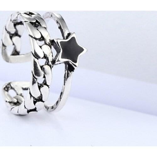 New Brand Gothic Silver Color Star Rings For Women Bridal Antique Rings Rock Jewelry 2020