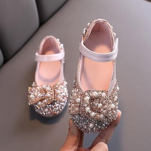 New Childrens Shoes Pearl Rhinestones Shining Kids Princess Shoes Baby Girls Shoes For Party and Wedding