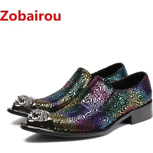 Zobairou new fashion hidden heel shoes for men glitter mens genuine leather shoe lasts elegant oxford shoes flats plus size