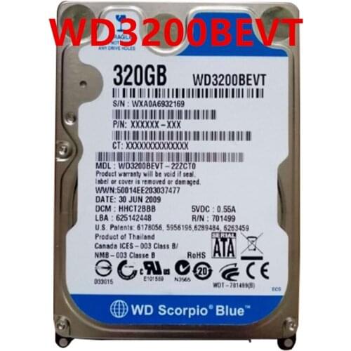 New HDD For WD 320GB 2.5" SATA 3 Gb/s 8MB 5400RPM 9.5MM For Internal Hard Disk For Notebook HDD For WD3200BEVT