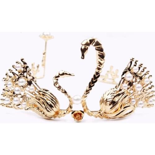 Same Star Kid Crown Hand-inlaid Pearl Swan Birthday Baking Cake Decoration Childrens Crown Jewelry Tiara Wedding Accessories