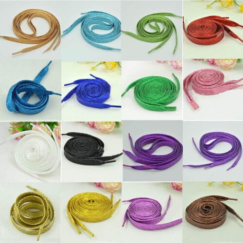 114cm Solid Pearlescent Flat Shoelaces Gold Silk Silver Laces Wild Colorful Casual Shoes Strings Glitter Shiny Gold Shoe Lace