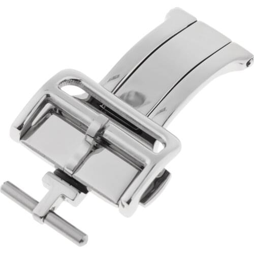 Polished Push Button Butterfly Deployment Clasp for Leather Watch Band Strap