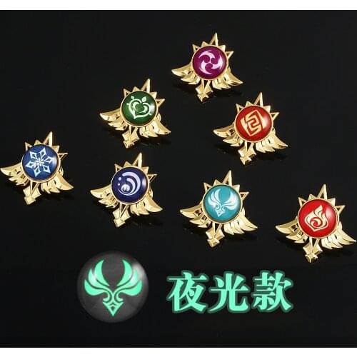 Hot Genshin Impact Mondstadt Vision Pin Broochs Metal Luminous Eye of God 7 Element Fire Water Wind ice Rock Accessory Jewelry