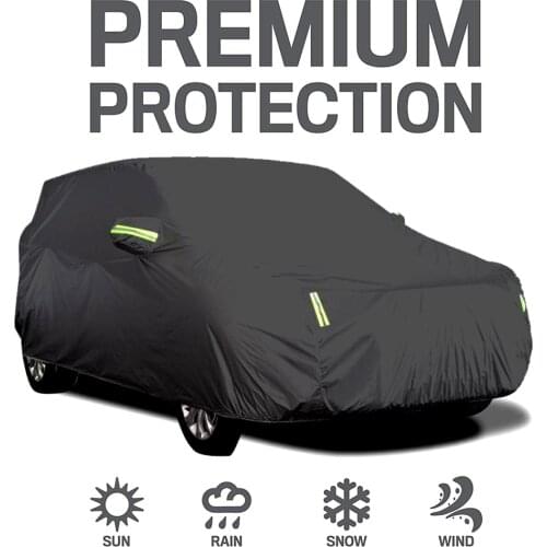 5 Sizes Car Cover Full Sedan Covers Polyester with 6 Fluorescent Reflective Strip Sunscreen Waterproof UV Resistant Universal