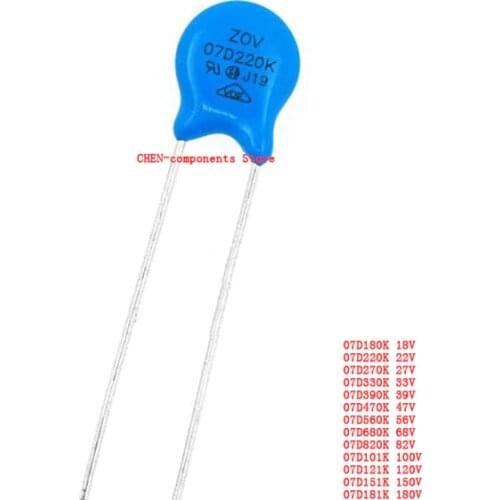 20PCS Varistor 07D180K 220K 270K 330K 390K 470K 560K 680K 820K 101K 121K 151K 181K 18V 22V 27V 33V 39V 47V 56V 68V 82V 100V