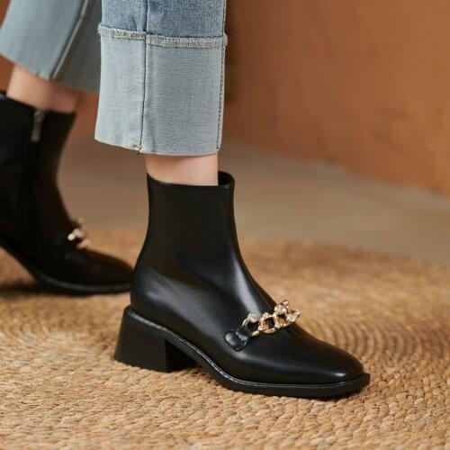 QZYERAI 2021 New Women Ankle Boots Square Toe Chunky High Heel Boots Women Pumps Female Sexy Stiletto Boots Zipper Chelsea Boots