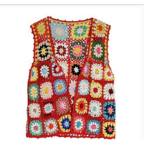 Bohemian spring and summer retro style handmade hollow cardigan with colored ethnic style vest fashion knitted top women