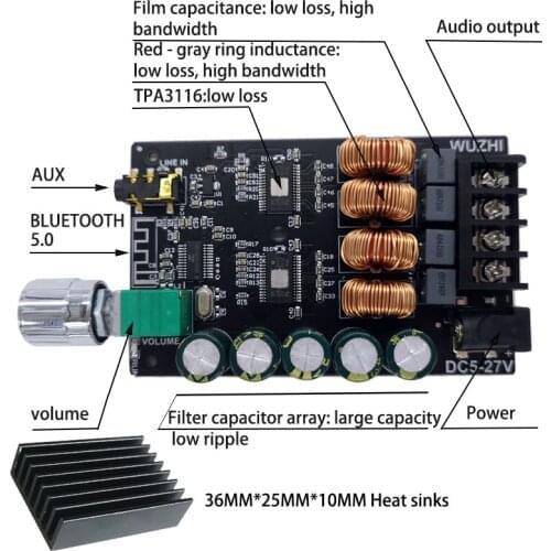 ZK-1002 HIFI 100WX2 TPA3116 Bluetooth 5.0 High Power Digital Amplifier Stereo Audio Board AMP Amplificador Home Theater